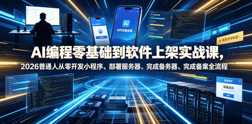 AI编程零基础到软件上架实战课，2026普通人从零开发小程序、部署服务器、完成备案全流程项目落地教程 - 来及网络