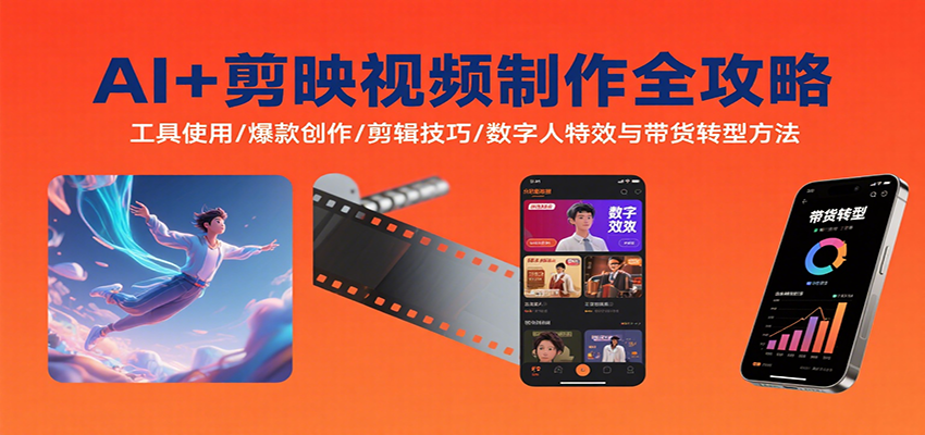 AI+剪映视频制作全攻略：工具使用/爆款创作/剪辑技巧/数字人特效与带货转型方法 - 来及网络