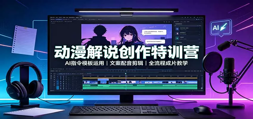 动漫解说创作特训营：AI指令模板运用，文案配音剪辑，全流程成片教学 - 来及网络