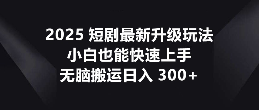 2025短剧最新升级玩法，小白也能快速上手，无脑搬运日入300+ - 来及网络