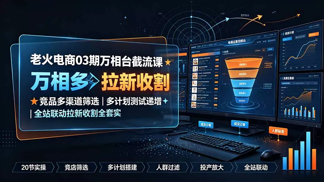 老火电商03期万相台截流课：竞品多渠道筛选｜多计划测试递增｜全站联动拉新收割全套实操教学 - 来及网络