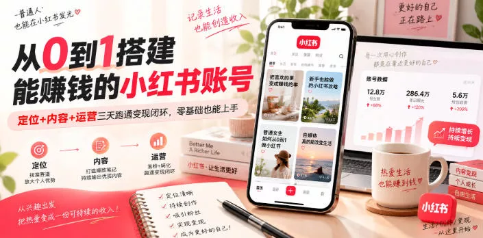 从0到1搭建能賺钱的小红书账号，定位+内容+运营三天跑通变现闭环 - 来及网络
