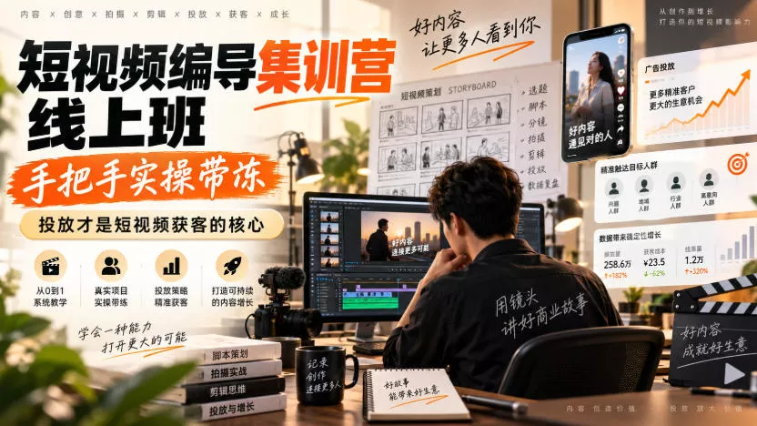 短视频编导集训营线上班，手把手实操带冻，投放才是短视频获客的核心 - 来及网络