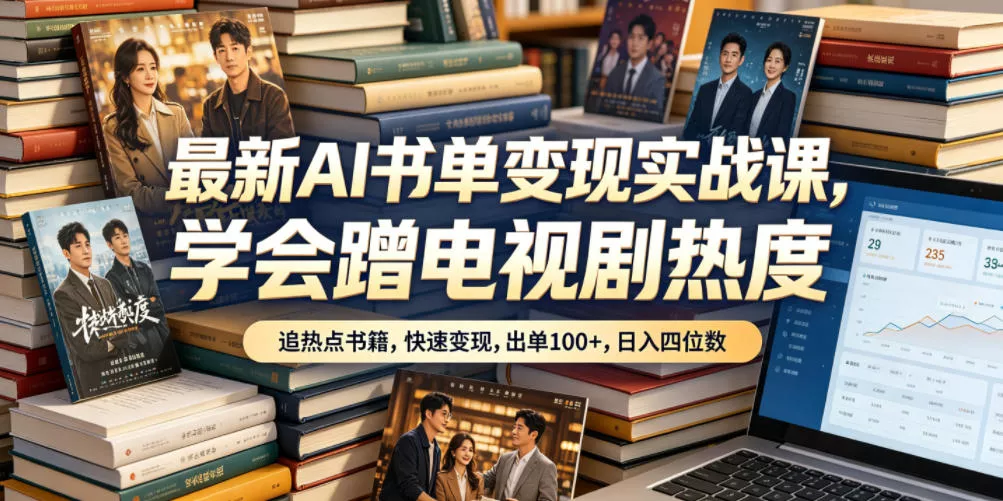 最新AI书单变现实战课，学会蹭电视剧热度，追热点书籍，快速变现，出单100+，日入四位数 - 来及网络