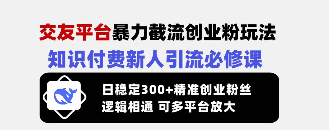 （14432期）交友平台暴力截流创业粉玩法，知识付费新人引流必修课，日稳定300+精准… - 来及网络