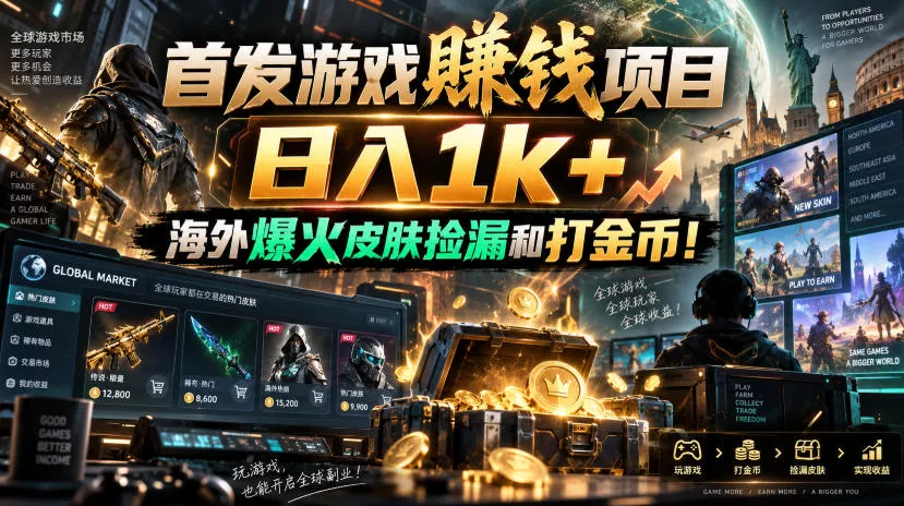 首发游戏賺钱项目，日入1k+，海外爆火皮肤捡漏和打金币！【揭秘】 - 来及网络