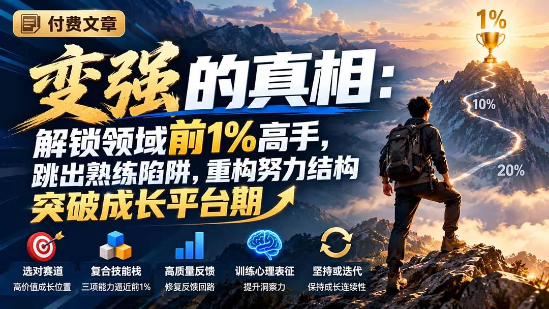 付费文章：变强的真相：解锁领域前1%高手，跳出熟练陷阱，重构努力结构突破成长平台期 - 来及网络