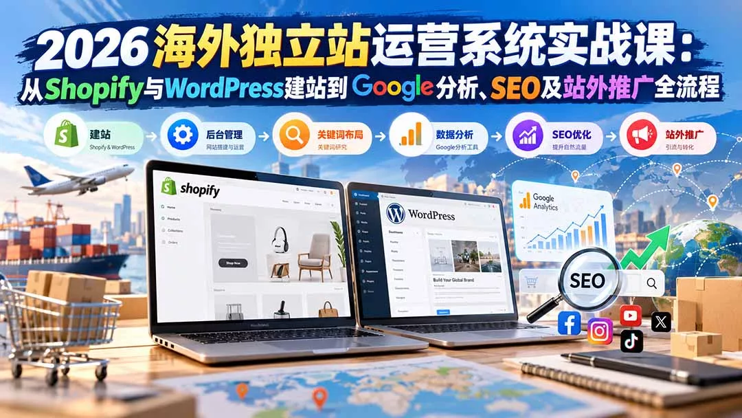 2026海外独立站运营系统实战课：从Shopify与WordPress建站到Google分析、SEO及站外推广全流程 - 来及网络