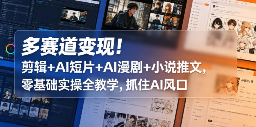 多赛道变现！剪辑+AI短片+AI漫剧+小说推文，零基础实操全教学，抓住AI风口 - 来及网络