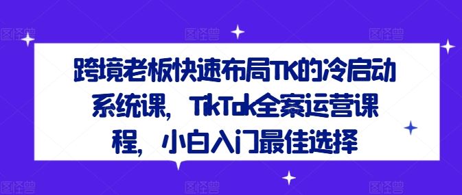 跨境老板快速布局TK的冷启动系统课，TikTok全案运营课程，小白入门最佳选择 - 来及网络