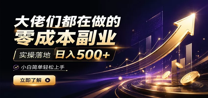 大佬们都在做的零成本副业，实操落地日入500+，小白一秒上手 - 来及网络