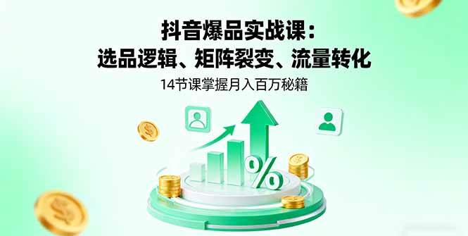 （16112期）抖音爆品实战课：选品逻辑、矩阵裂变、流量转化，14节课掌握月入百万秘籍 - 来及网络