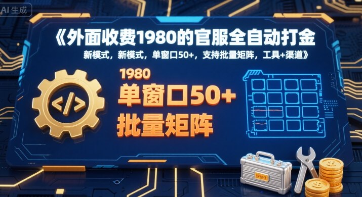 外面收费1980的官服全自动打金，新模式，单窗口50+，支持批量矩阵，工具+渠道【揭秘】 - 来及网络