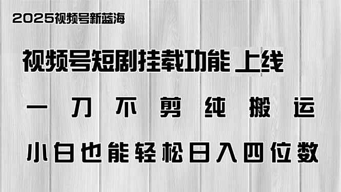 （14310期）视频号短剧挂载功能上线，一刀不剪纯搬运，小白也能轻松日入四位数 - 来及网络