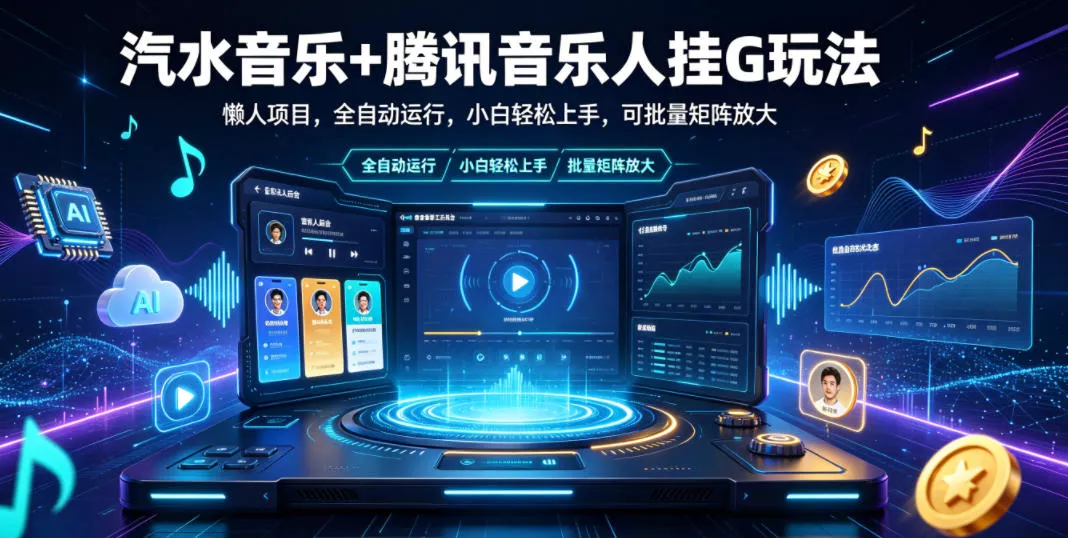 汽水音乐+腾讯音乐人挂G玩法，懒人项目，全自动运行，小白轻松上手，可批量矩阵放大【揭秘】 - 来及网络