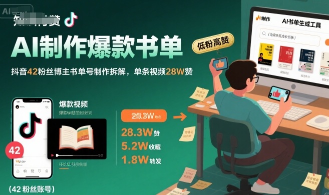 AI制作爆款书单，抖音42粉丝博主书单号制作拆解，单条视频28W赞 - 来及网络