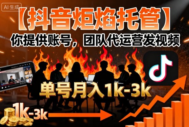 【抖音炬焰托管】你提供账号，团队代运营发视频，单号月入1k+【揭秘】 - 来及网络