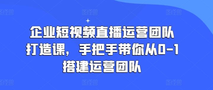 企业短视频直播运营团队打造课，手把手带你从0-1搭建运营团队 - 来及网络