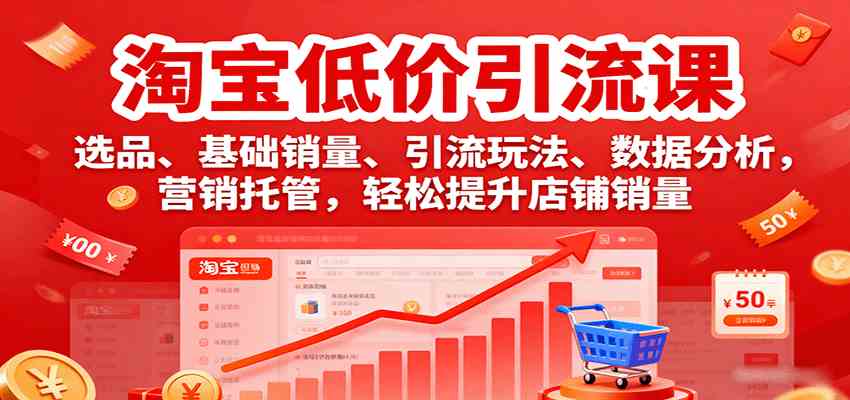 淘宝低价引流课，选品、基础销量、引流玩法、数据分析，营销托管，轻松提升店铺销量 - 来及网络