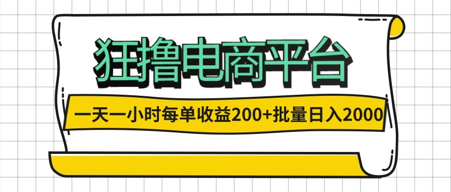 （12463期）一天一小时 狂撸电商平台 每单收益200+ 批量日入2000+ - 来及网络