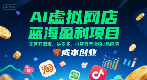 AI虚拟网店蓝海盈利项目，在家开淘宝、拼多多、抖店等虚拟品网店，零成本创业 - 来及网络