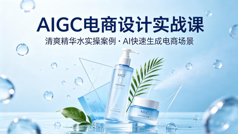 AIGC电商设计实战课，以清爽精华水为实操案例，教你用AI快速生成电商场景 - 来及网络