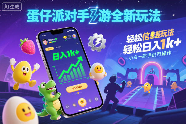蛋仔派对手游全新玩法，轻松日入1k+，风口信息差玩法，当天见收益，小白一部手机可操作 - 来及网络