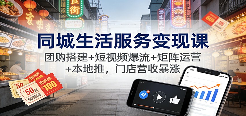 同城生活服务变现课：团购搭建+短视频爆流+矩阵运营+本地推，门店营收暴涨 - 来及网络