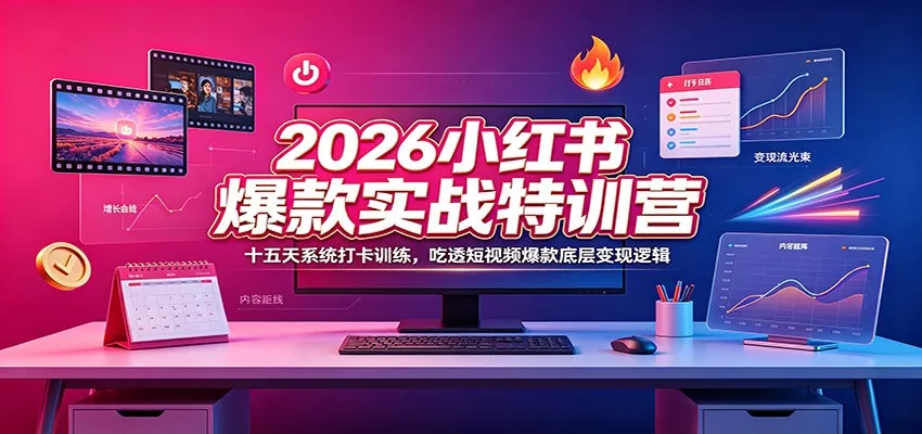 2026小红书爆款实战特训营：十五天系统打卡训练，吃透短视频爆款底层变现逻辑 - 来及网络