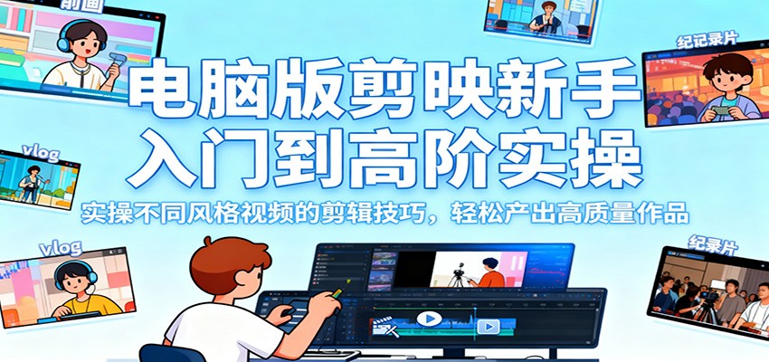 电脑版剪映新手入门到高阶实操，实操不同风格视频的剪辑技巧，轻松产出高质量作品 - 来及网络