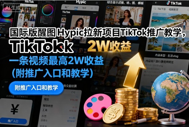 国际版醒图Hypic拉新项目TikTok推广教学，一条视频最高2W收益(附推广入口和教学) - 来及网络