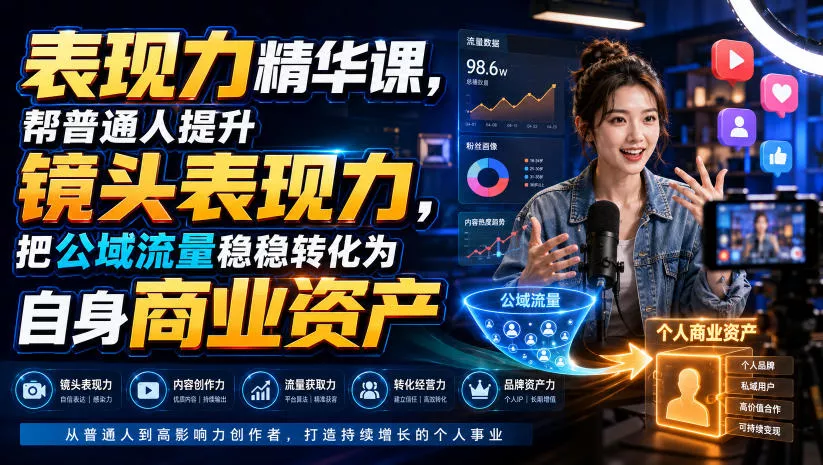 表现力精华课，帮普通人提升镜头表现力，把公域流量稳稳转化为自身商业资产 - 来及网络
