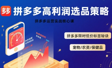 拼多多选品暴利技术实战课，拼多多高利润选品策略，拼多多限时低价标签秘诀 - 来及网络