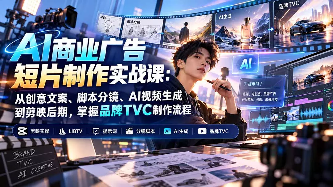 AI商业广告短片制作实战课：从创意文案、脚本分镜、AI视频生成到剪映后期，掌握品牌TVC制作流程 - 来及网络