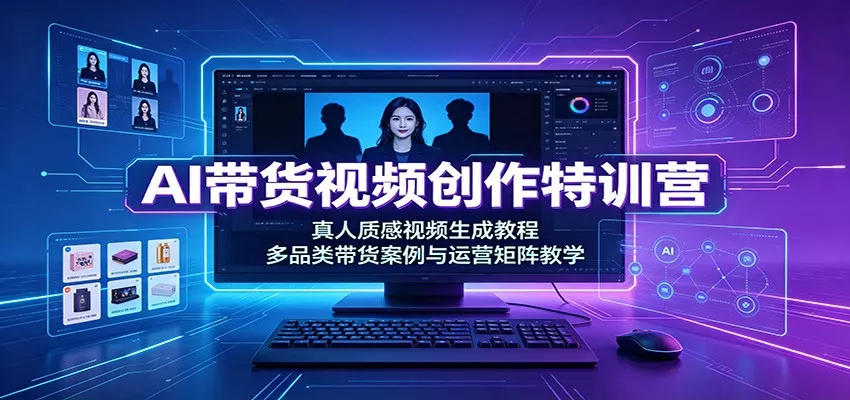 AI带货视频创作特训营：真人质感视频生成教程，多品类带货案例与运营矩阵教学 - 来及网络