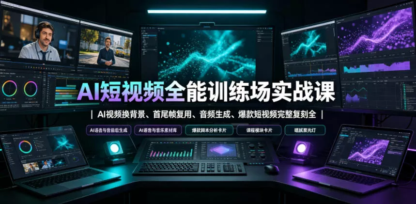 AI短视频全能训练场实战课｜AI视频换背景、首尾帧复用、音频生成、爆款短视频完整复刻全套实操教学 - 来及网络