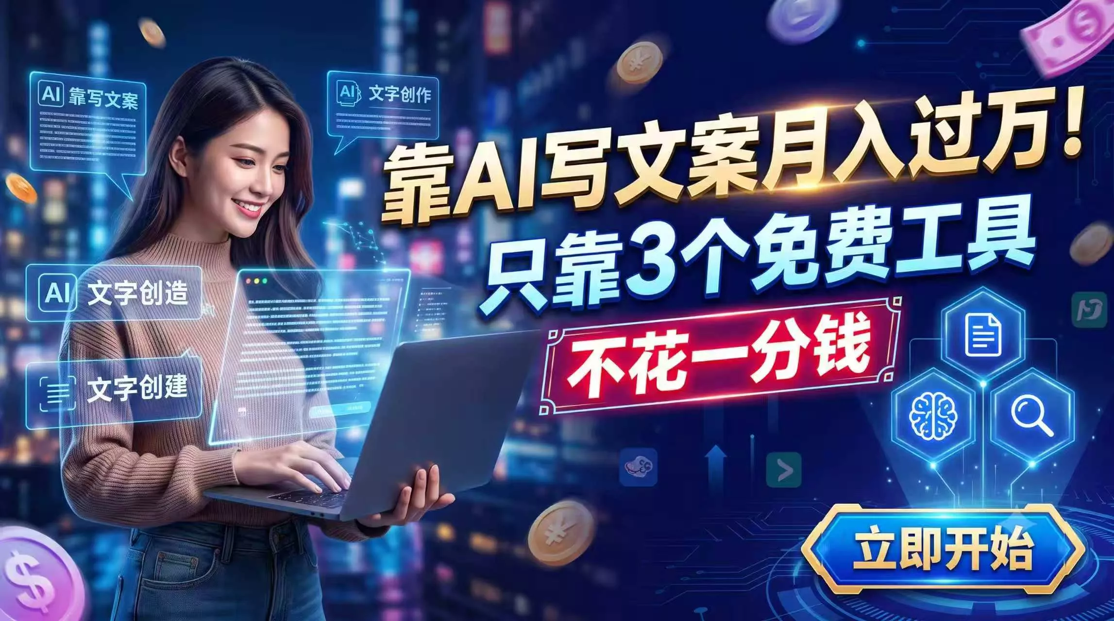 靠AI写文案月入过万，只靠3个免费工具，不花一分钱 - 来及网络
