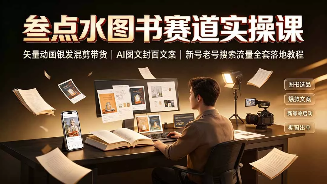 叁点水图书赛道实操课｜矢量动画银发混剪带货，AI图文封面文案，新号老号搜索流量全套落地教程 - 来及网络
