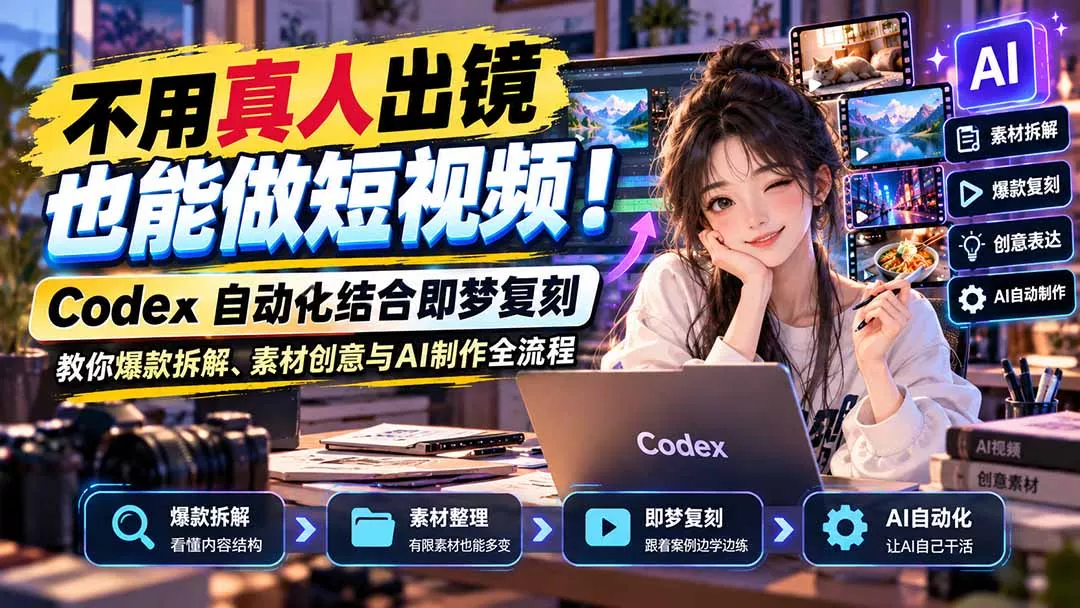 不用真人出镜也能做短视频！Codex自动化结合即梦复刻，教你爆款拆解、素材创意与AI制作全流程 - 来及网络
