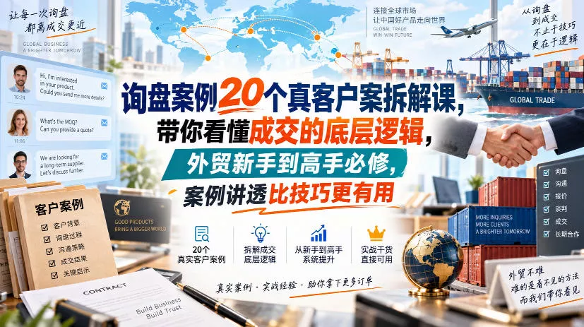 询盘案例20个真客户案拆解课，带你看懂成交的底层逻辑，外贸新手到高手必修，案例讲透比技巧更有用 - 来及网络