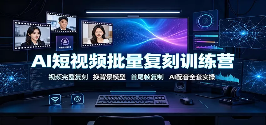 AI短视频批量复刻训练营：视频完整复刻，换背景模型、首尾帧复制、AI配音全套实操 - 来及网络
