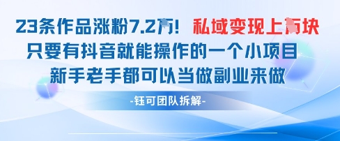 抖音私域项目23条作品涨粉7.2W，私域变现1W - 来及网络