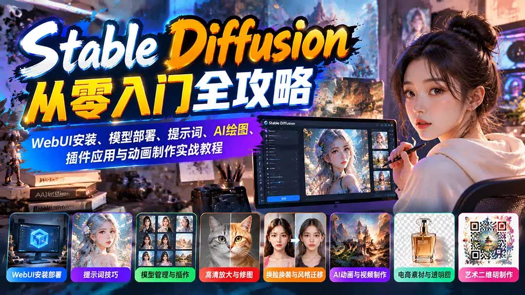 Stable Diffusion从零入门全攻略：WebUI安装、模型部署、提示词、AI绘图、插件应用与动画制作实战教程 - 来及网络