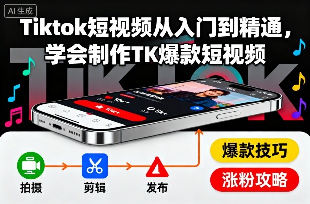 Tiktok短视频从入门到精通，学会制作TK爆款短视频 - 来及网络