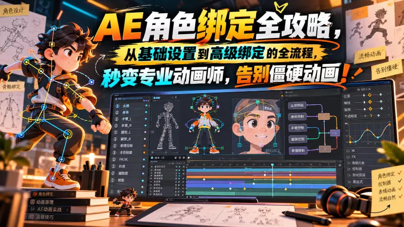 【无水印】AE角色绑定全攻略，从基础设置到高级绑定的全流程，秒变专业动画师，告别僵硬动画！【原创双语字幕】 - 来及网络