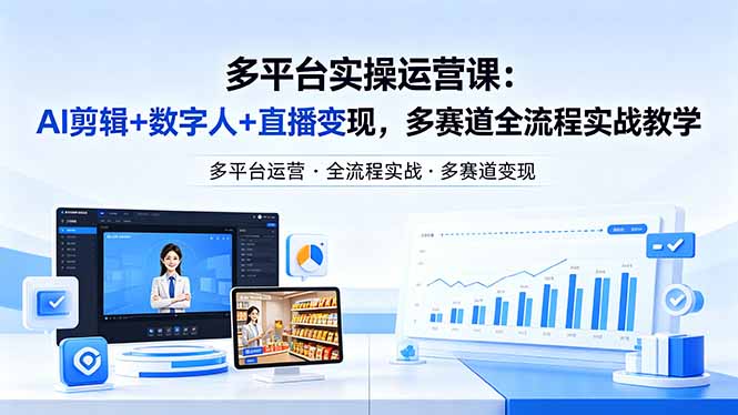 某团队多平台实操运营课-更新26年4月29：AI剪辑+数字人+直播变现，多赛道全流程实战教学 - 来及网络