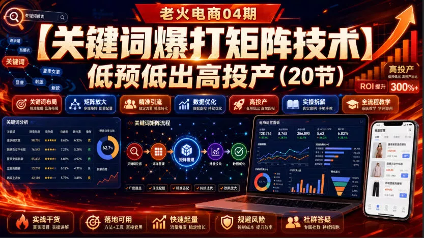 老火电商04期：【关键词爆打矩阵技术】低预低出高投产(20节) - 来及网络