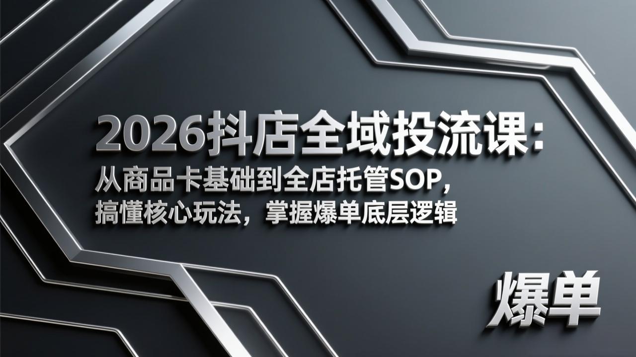 2026抖店全域投流课：从商品卡基础到全店托管SOP，搞懂核心玩法，掌握爆单底层逻辑 - 来及网络
