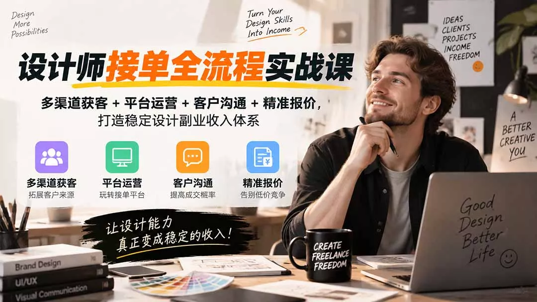 设计师接单全流程实战课-无水印｜多渠道获客+平台运营+客户沟通+精准报价，打造稳定设计副业收入体系 - 来及网络