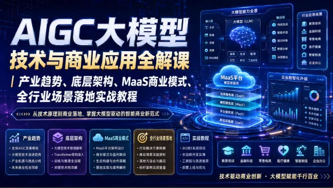 AIGC大模型技术与商业应用全解课｜产业趋势、底层架构、MaaS商业模式、全行业场景落地实战教程 - 来及网络